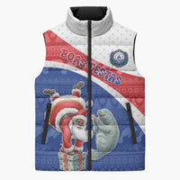 Personalized Cape Verde Christmas Sleeveless Puffer Jacket Black Santa Clause With The Manatee - Wonder Print Shop