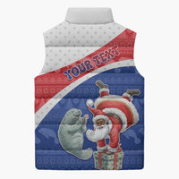 Personalized Cape Verde Christmas Sleeveless Puffer Jacket Black Santa Clause With The Manatee - Wonder Print Shop
