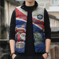 Personalized Cape Verde Christmas Sleeveless Puffer Jacket Black Santa Clause With The Manatee - Wonder Print Shop