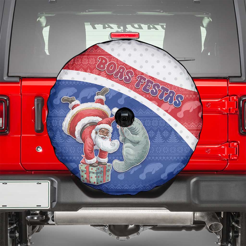 Cape Verde Christmas Spare Tire Cover Black Santa Clause With The Manatee - Wonder Print Shop