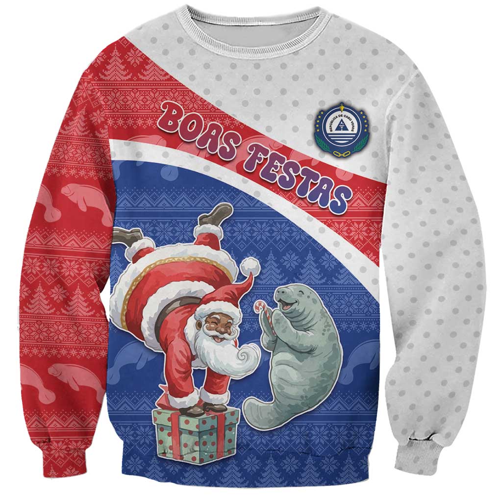 Personalized Cape Verde Christmas Sweatshirt Black Santa Clause With The Manatee - Wonder Print Shop