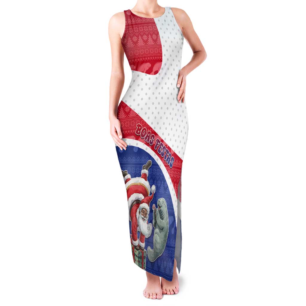 Personalized Cape Verde Christmas Tank Maxi Dress Black Santa Clause With The Manatee - Wonder Print Shop