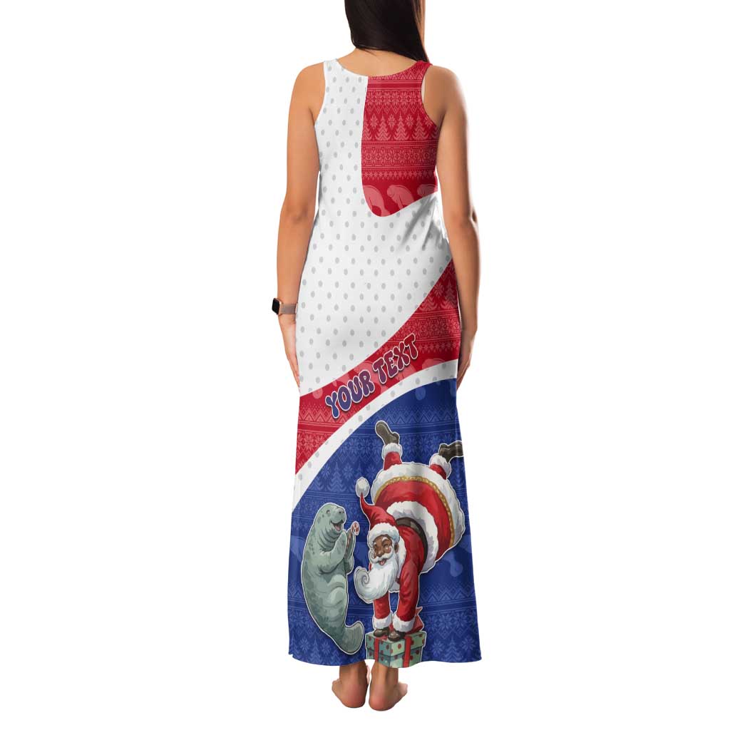Personalized Cape Verde Christmas Tank Maxi Dress Black Santa Clause With The Manatee - Wonder Print Shop
