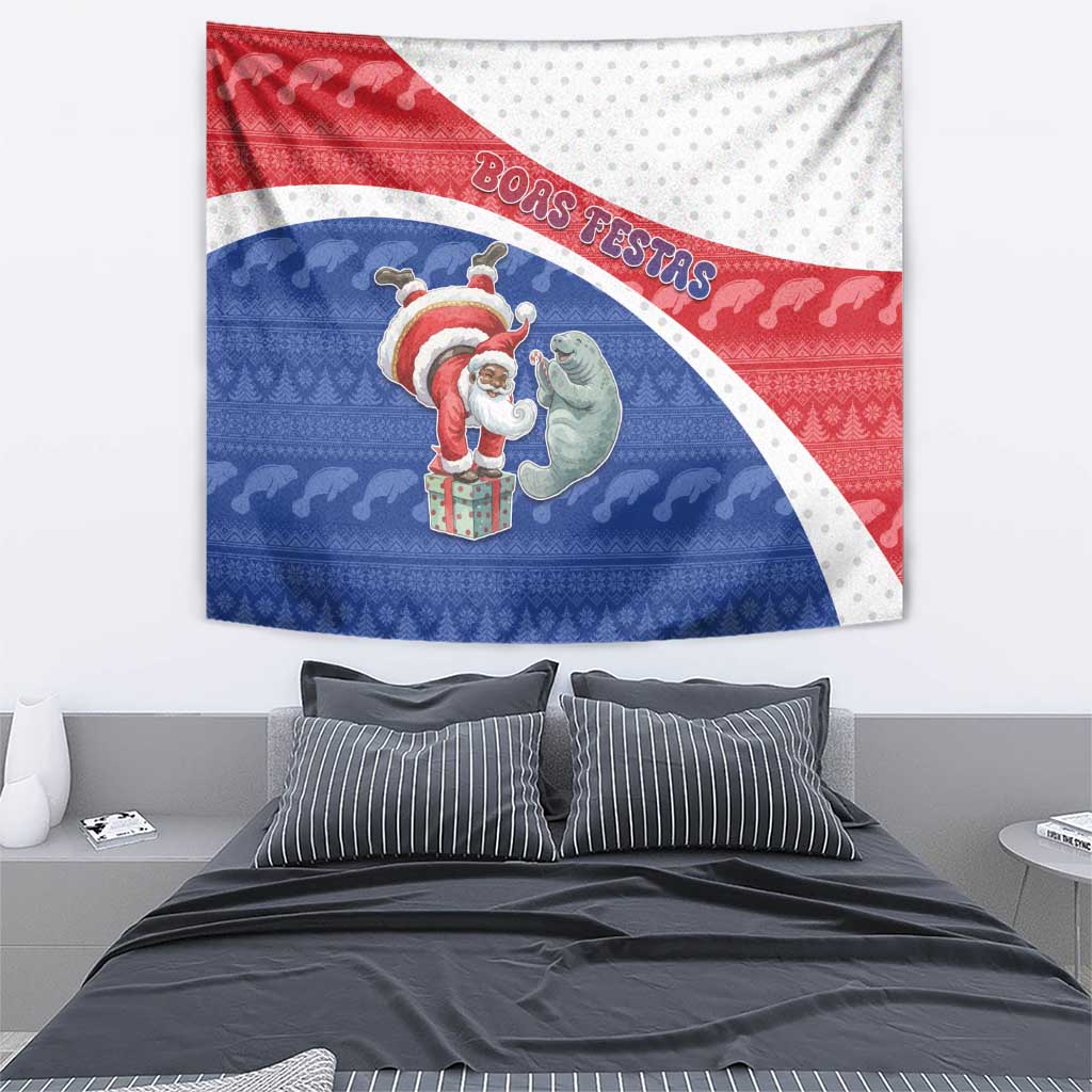 Cape Verde Christmas Tapestry Black Santa Clause With The Manatee - Wonder Print Shop