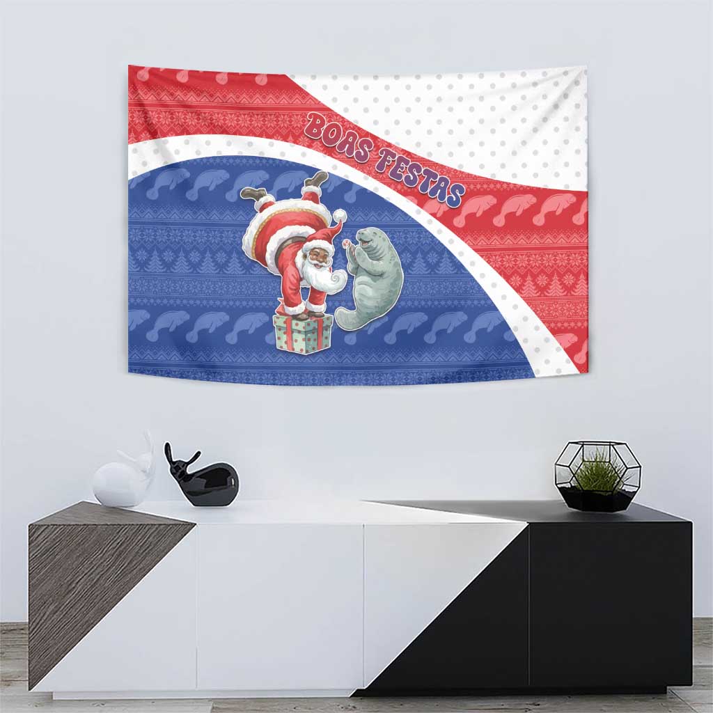 Cape Verde Christmas Tapestry Black Santa Clause With The Manatee - Wonder Print Shop