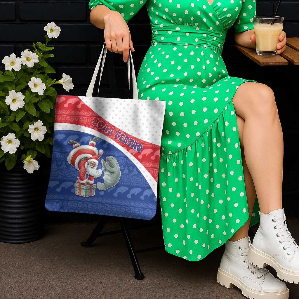 Cape Verde Christmas Tote Bag Black Santa Clause With The Manatee - Wonder Print Shop