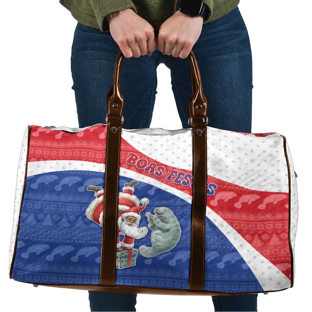 Cape Verde Christmas Travel Bag Black Santa Clause With The Manatee - Wonder Print Shop