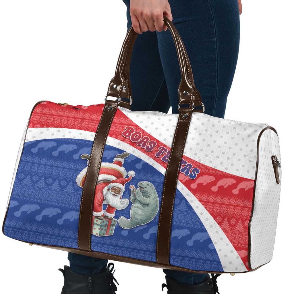 Cape Verde Christmas Travel Bag Black Santa Clause With The Manatee - Wonder Print Shop