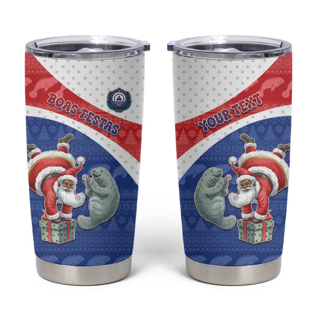 Personalized Cape Verde Christmas Tumbler Cup Black Santa Clause With The Manatee - Wonder Print Shop