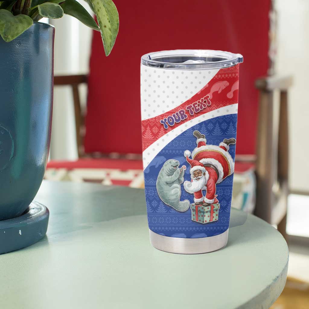 Personalized Cape Verde Christmas Tumbler Cup Black Santa Clause With The Manatee - Wonder Print Shop