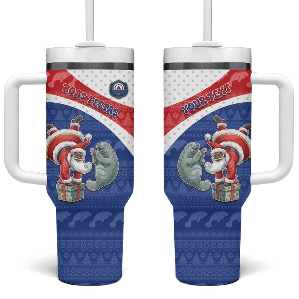 Personalized Cape Verde Christmas Tumbler With Handle Black Santa Clause With The Manatee - Wonder Print Shop