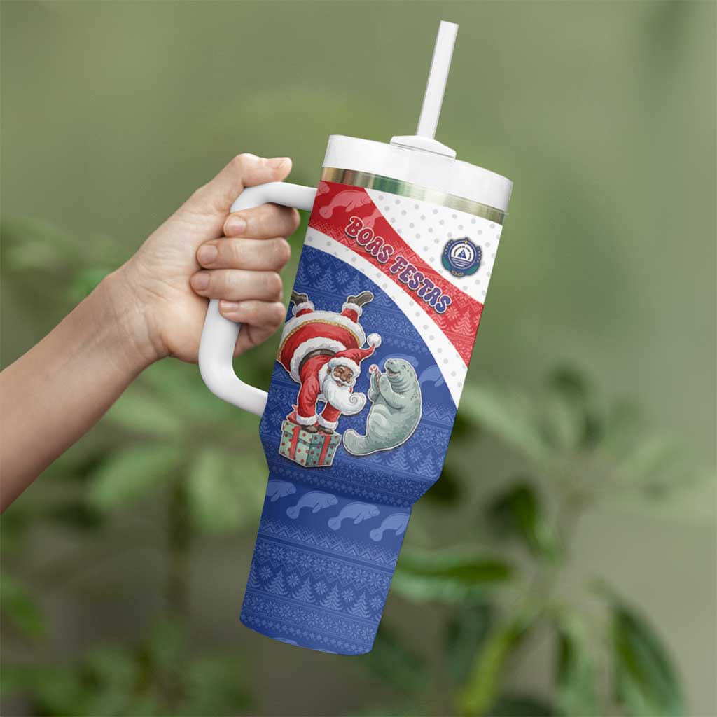 Personalized Cape Verde Christmas Tumbler With Handle Black Santa Clause With The Manatee - Wonder Print Shop