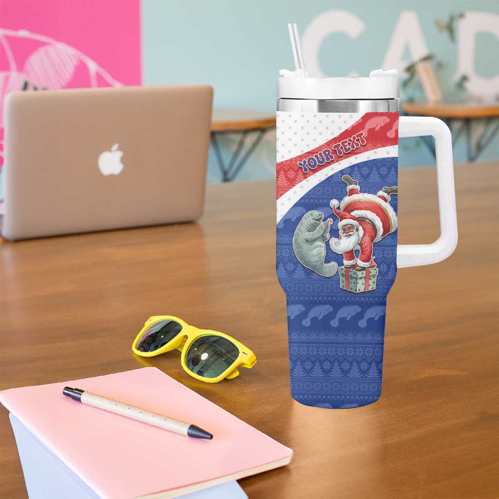 Personalized Cape Verde Christmas Tumbler With Handle Black Santa Clause With The Manatee - Wonder Print Shop