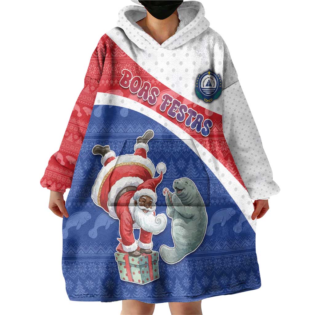 Personalized Cape Verde Christmas Wearable Blanket Hoodie Black Santa Clause With The Manatee - Wonder Print Shop
