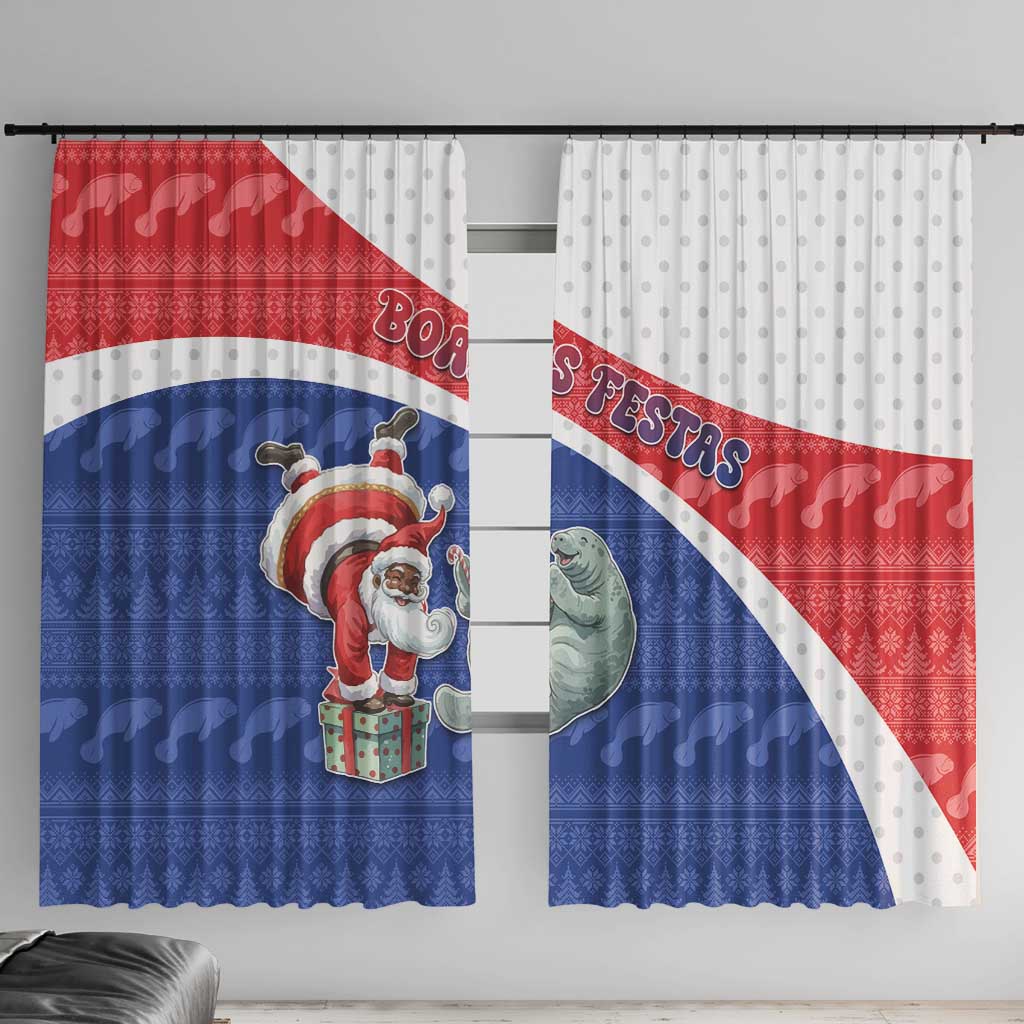 Cape Verde Christmas Window Curtain Black Santa Clause With The Manatee - Wonder Print Shop