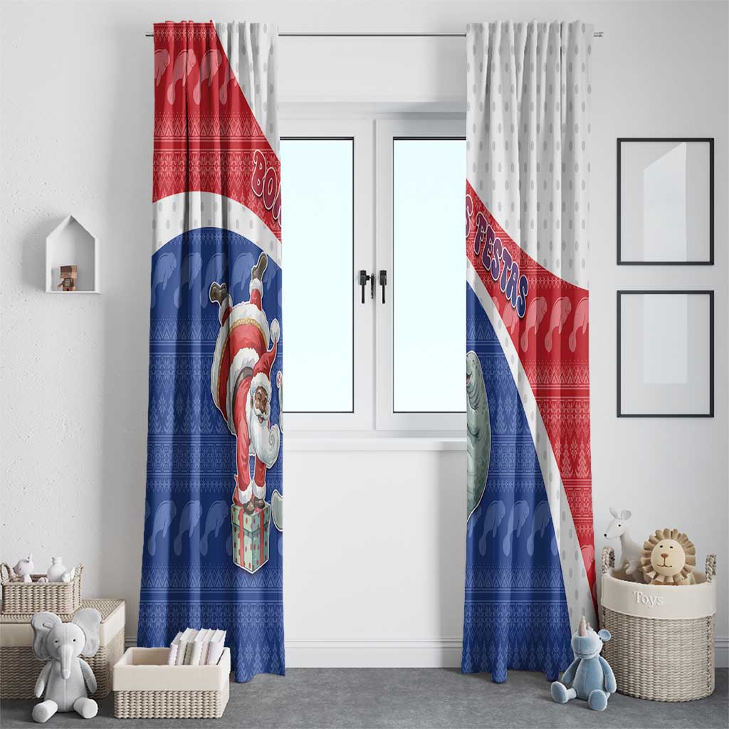 Cape Verde Christmas Window Curtain Black Santa Clause With The Manatee - Wonder Print Shop
