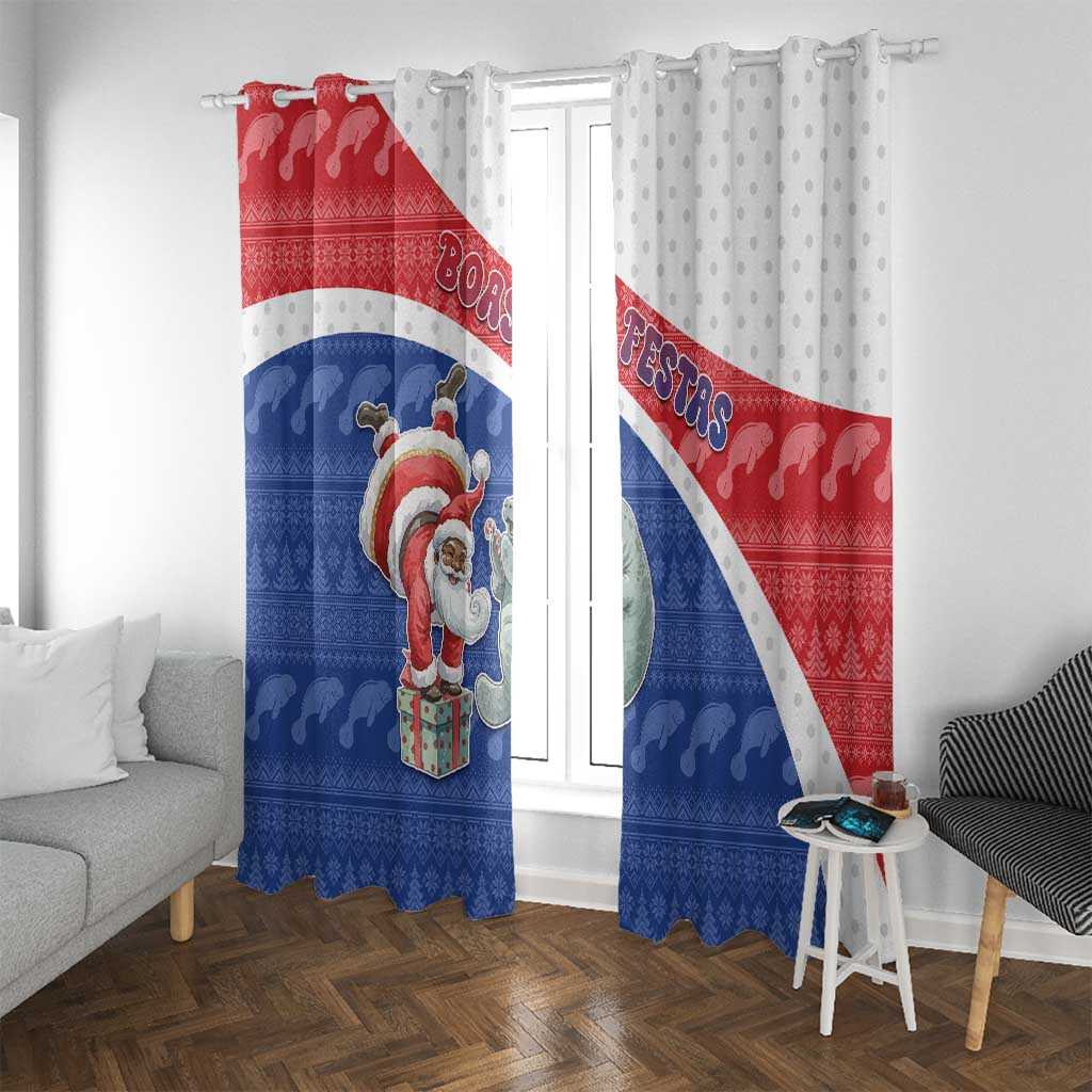 Cape Verde Christmas Window Curtain Black Santa Clause With The Manatee - Wonder Print Shop