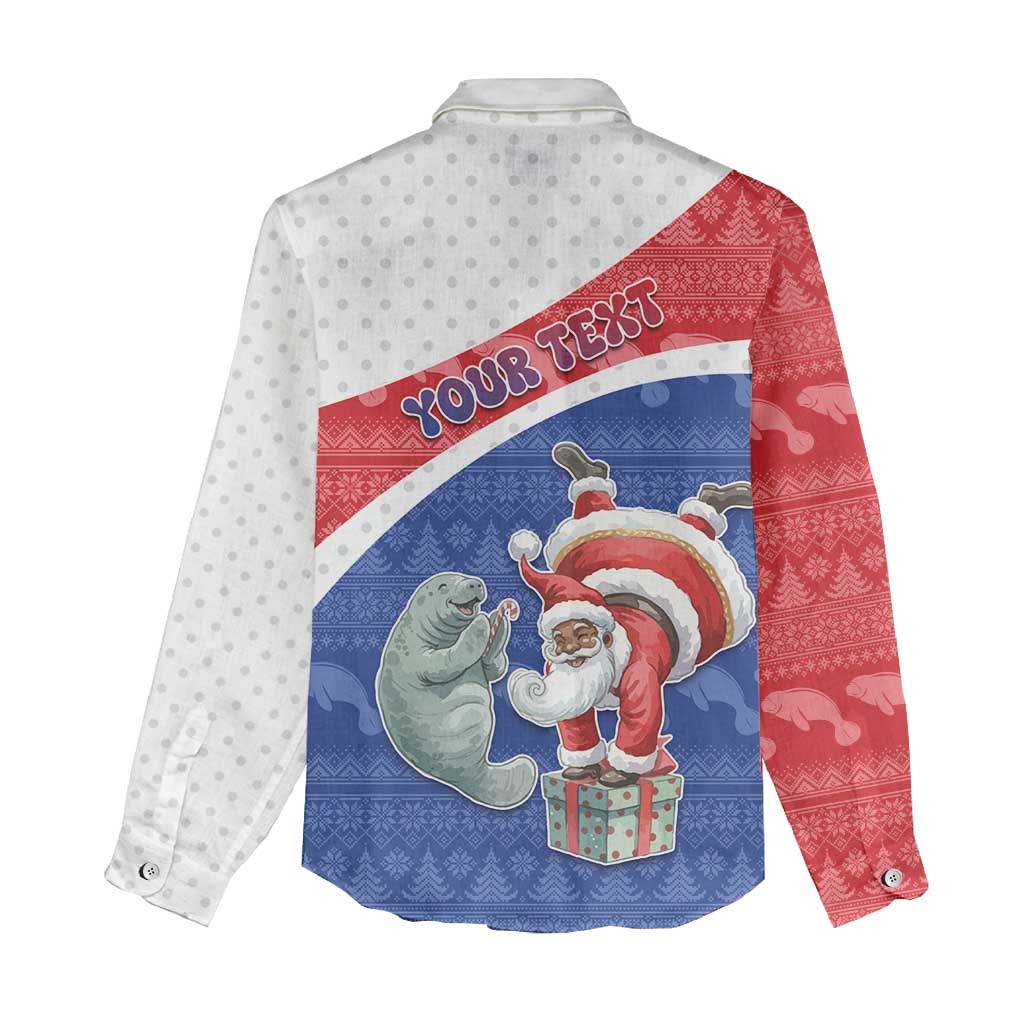 Personalized Cape Verde Christmas Women Casual Shirt Black Santa Clause With The Manatee - Wonder Print Shop
