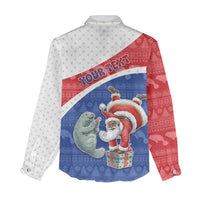 Personalized Cape Verde Christmas Women Casual Shirt Black Santa Clause With The Manatee - Wonder Print Shop