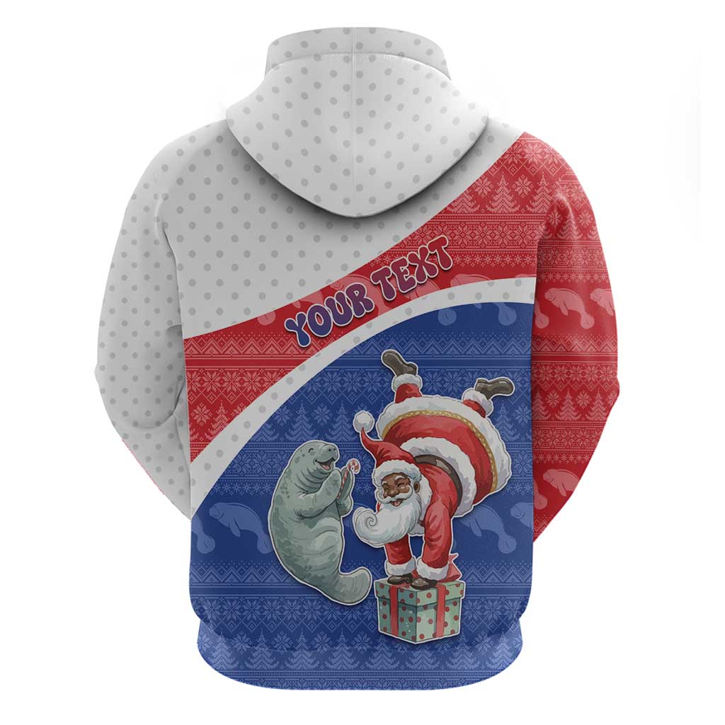 Personalized Cape Verde Christmas Zip Hoodie Black Santa Clause With The Manatee - Wonder Print Shop