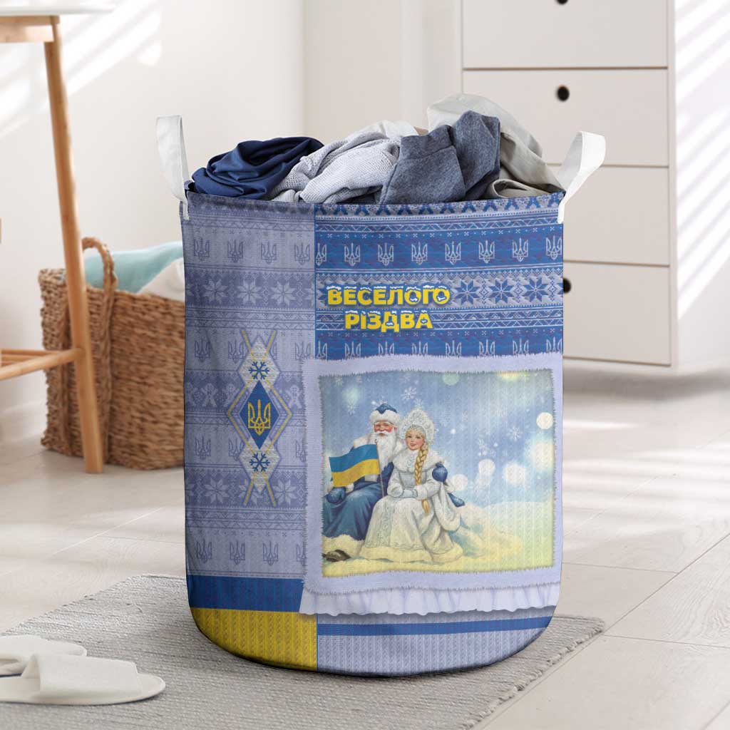 Ukraine Ded Moroz And Snegurochka Christmas Laundry Basket With Wool Effect Patterns - Wonder Print Shop