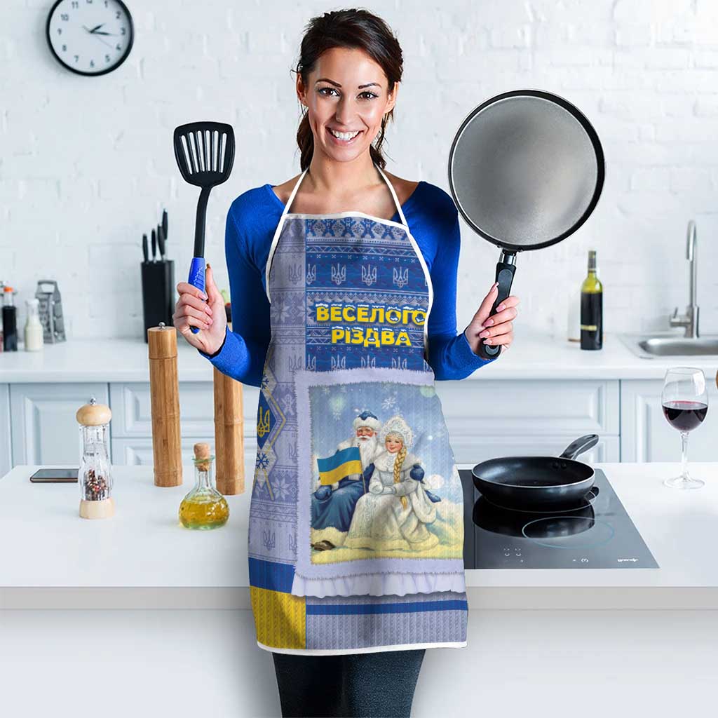 Ukraine Ded Moroz And Snegurochka Christmas Apron With Wool Effect Patterns - Wonder Print Shop