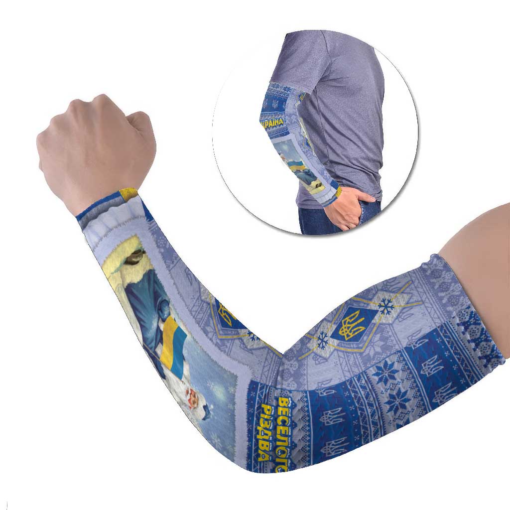 Ukraine Ded Moroz And Snegurochka Christmas Arm Sleeves With Wool Effect Patterns - Wonder Print Shop