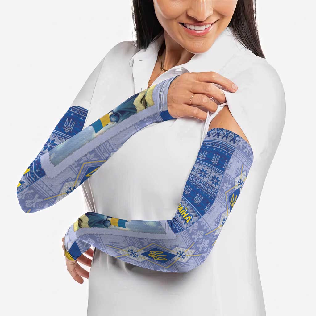 Ukraine Ded Moroz And Snegurochka Christmas Arm Sleeves With Wool Effect Patterns - Wonder Print Shop
