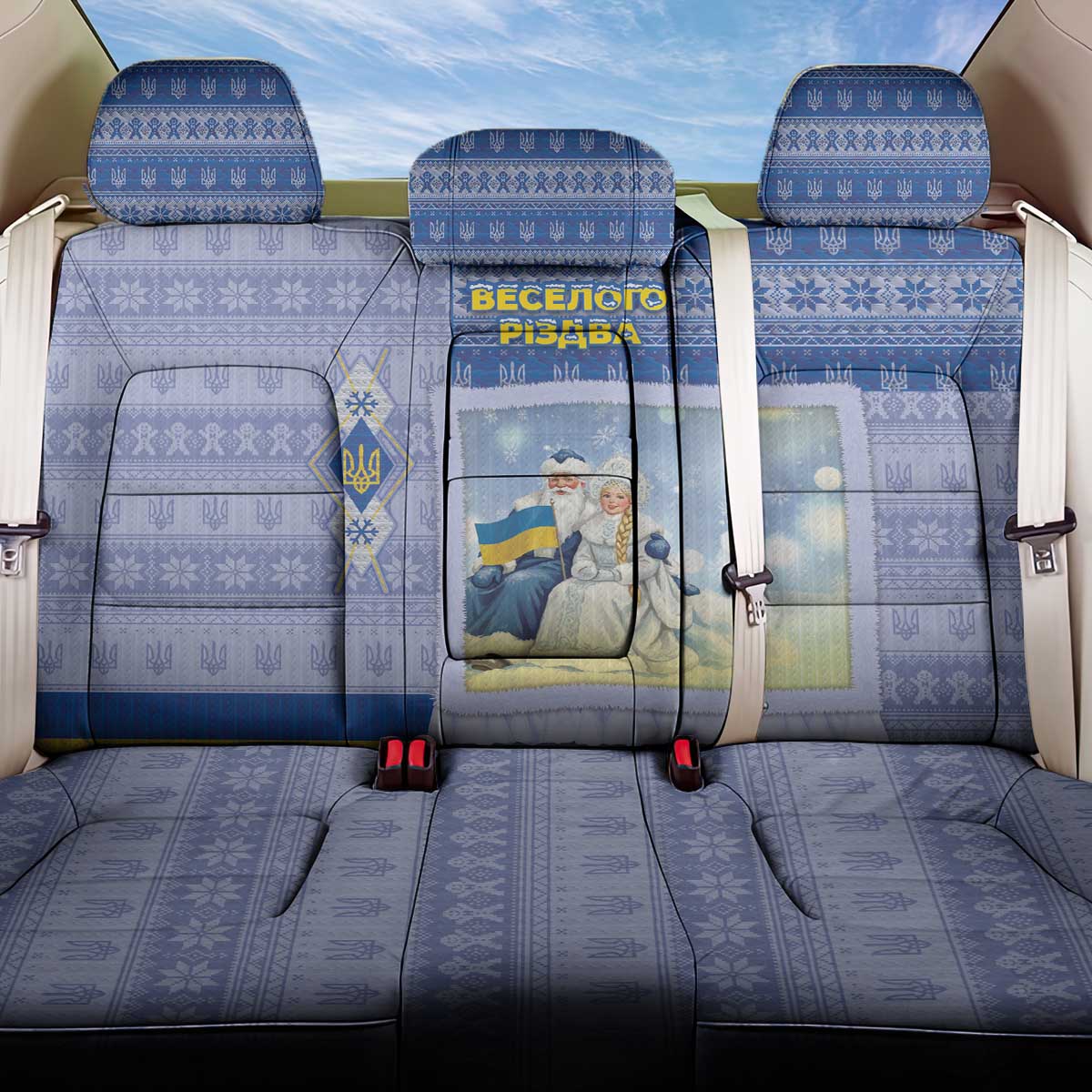 Ukraine Ded Moroz And Snegurochka Christmas Back Car Seat Cover With Wool Effect Patterns - Wonder Print Shop