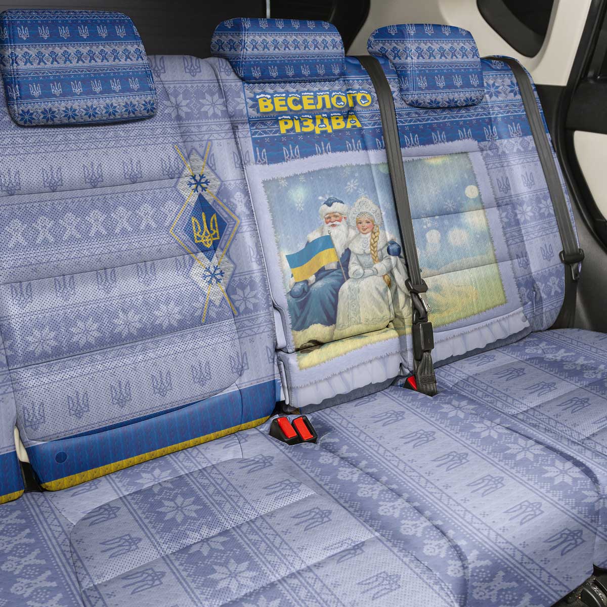 Ukraine Ded Moroz And Snegurochka Christmas Back Car Seat Cover With Wool Effect Patterns - Wonder Print Shop