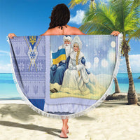 Ukraine Ded Moroz And Snegurochka Christmas Beach Blanket With Wool Effect Patterns - Wonder Print Shop