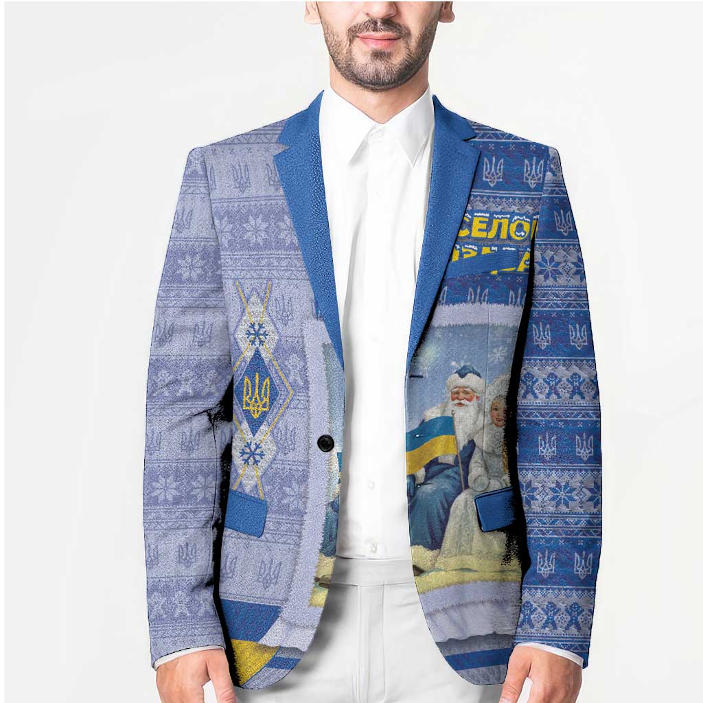 Ukraine Ded Moroz And Snegurochka Christmas Blazer With Wool Effect Patterns - Wonder Print Shop