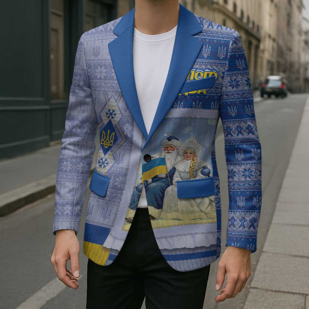 Ukraine Ded Moroz And Snegurochka Christmas Blazer With Wool Effect Patterns - Wonder Print Shop