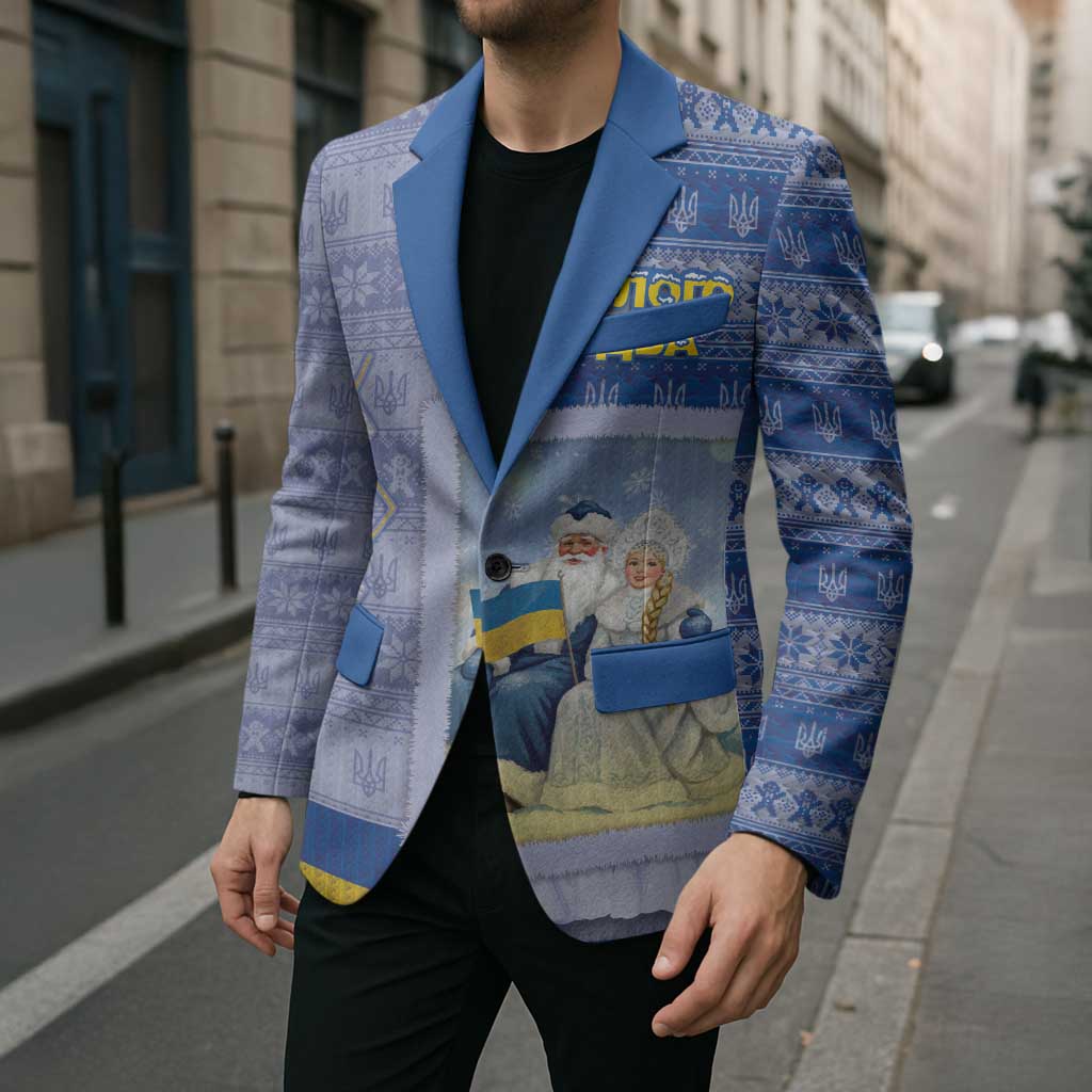 Ukraine Ded Moroz And Snegurochka Christmas Blazer With Wool Effect Patterns - Wonder Print Shop