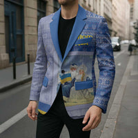 Ukraine Ded Moroz And Snegurochka Christmas Blazer With Wool Effect Patterns - Wonder Print Shop