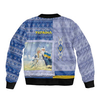 Ukraine Ded Moroz And Snegurochka Christmas Bomber Jacket With Wool Effect Patterns - Wonder Print Shop