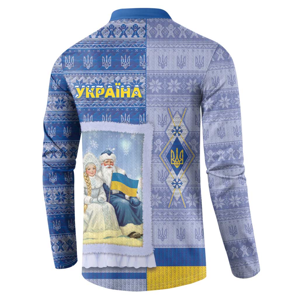 Ukraine Ded Moroz And Snegurochka Christmas Button Sweatshirt With Wool Effect Patterns - Wonder Print Shop