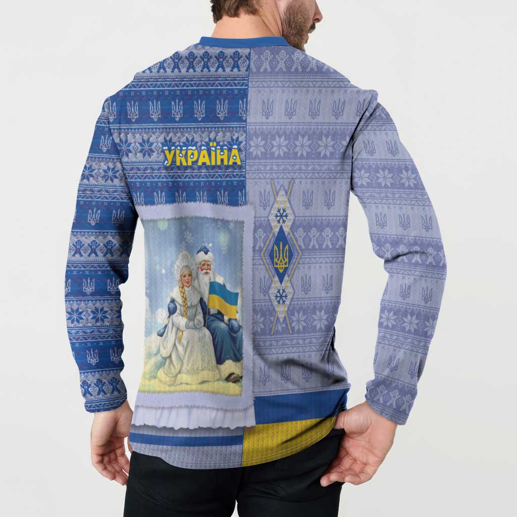 Ukraine Ded Moroz And Snegurochka Christmas Button Sweatshirt With Wool Effect Patterns - Wonder Print Shop