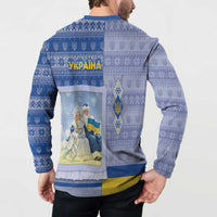 Ukraine Ded Moroz And Snegurochka Christmas Button Sweatshirt With Wool Effect Patterns - Wonder Print Shop