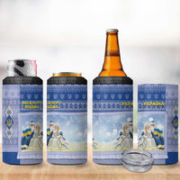 Ukraine Ded Moroz And Snegurochka Christmas 4 in 1 Can Cooler Tumbler With Wool Effect Patterns - Wonder Print Shop