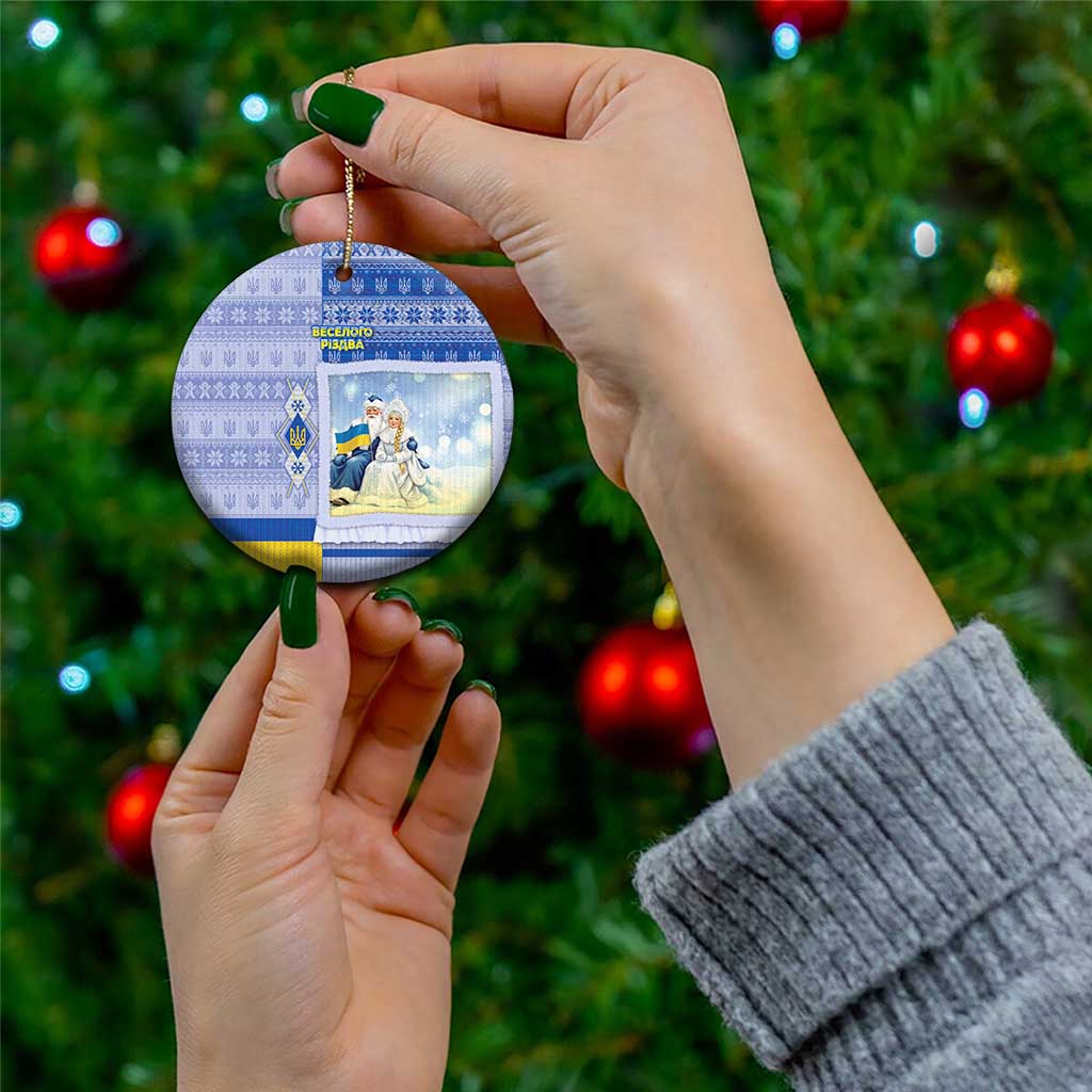 Ukraine Ded Moroz And Snegurochka Christmas Ceramic Ornament With Wool Effect Patterns - Wonder Print Shop