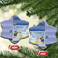 Ukraine Ded Moroz And Snegurochka Christmas Ceramic Ornament With Wool Effect Patterns - Wonder Print Shop