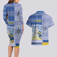 Ukraine Ded Moroz And Snegurochka Christmas Couples Matching Long Sleeve Bodycon Dress and Hawaiian Shirt With Wool Effect Patterns - Wonder Print Shop