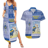 Ukraine Ded Moroz And Snegurochka Christmas Couples Matching Summer Maxi Dress and Hawaiian Shirt With Wool Effect Patterns - Wonder Print Shop
