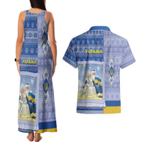 Ukraine Ded Moroz And Snegurochka Christmas Couples Matching Tank Maxi Dress and Hawaiian Shirt With Wool Effect Patterns - Wonder Print Shop