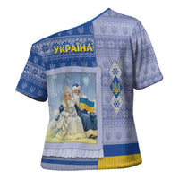 Ukraine Ded Moroz And Snegurochka Christmas Cross Shoulder Shirt With Wool Effect Patterns - Wonder Print Shop