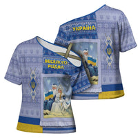 Ukraine Ded Moroz And Snegurochka Christmas Cross Shoulder Shirt With Wool Effect Patterns - Wonder Print Shop