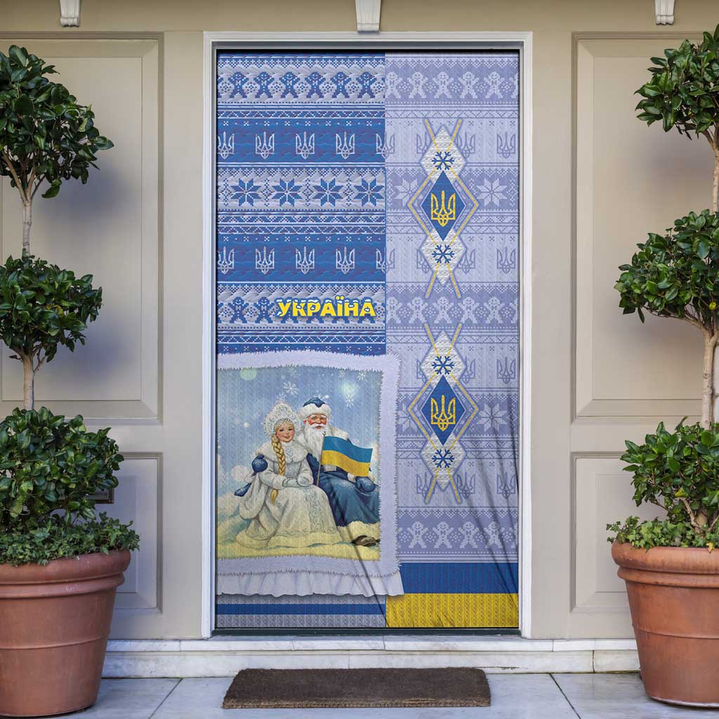 Ukraine Ded Moroz And Snegurochka Christmas Door Cover With Wool Effect Patterns - Wonder Print Shop