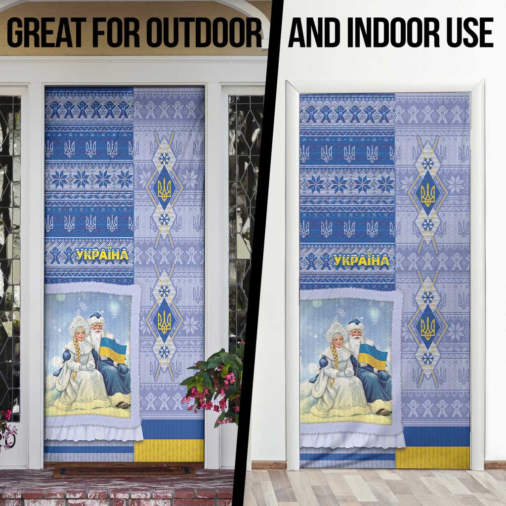 Ukraine Ded Moroz And Snegurochka Christmas Door Cover With Wool Effect Patterns - Wonder Print Shop