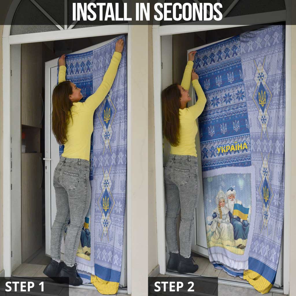 Ukraine Ded Moroz And Snegurochka Christmas Door Cover With Wool Effect Patterns - Wonder Print Shop